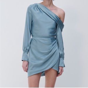 Jonathan Simkhai Cameron Long Sleeve Satin Dress Celeste Blue 8